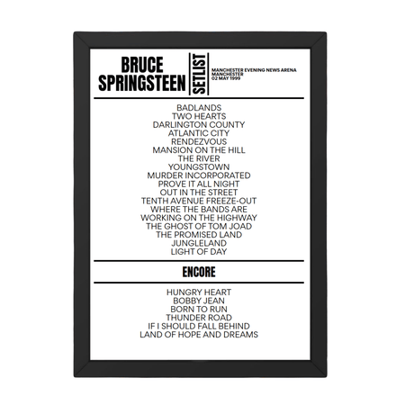 Bruce Springsteen Manchester 02 May 1999 Replica Setlist - Setlist