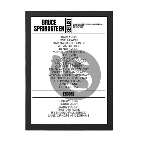 Bruce Springsteen Manchester 02 May 1999 Replica Setlist - Setlist