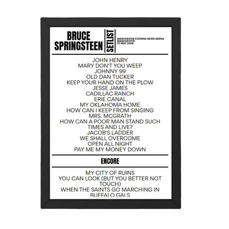 Bruce Springsteen Manchester 07 May 2006 Replica Setlist - Setlist