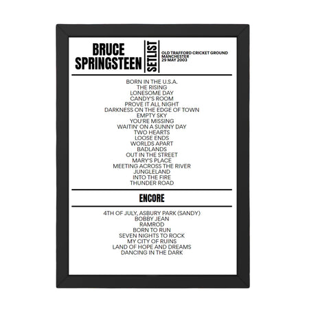 Bruce Springsteen Manchester 29 May 2003 Replica Setlist - Setlist