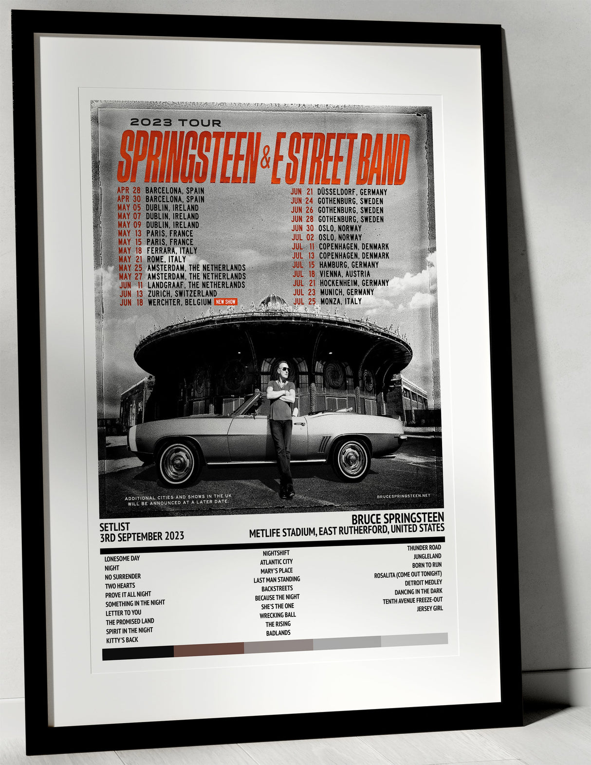 Bruce Springsteen Springsteen & E Street Band 2023 Tour MetLife Stadium East Rutherford 3rd September 2023 - Setlist Tour Poster - Setlist