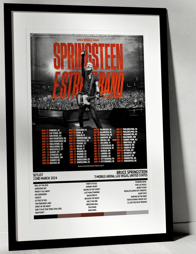 Bruce Springsteen Springsteen & E Street Band 2024 World Tour T - Mobile Arena Las Vegas 22nd March 2024 - Setlist Tour Poster - Setlist