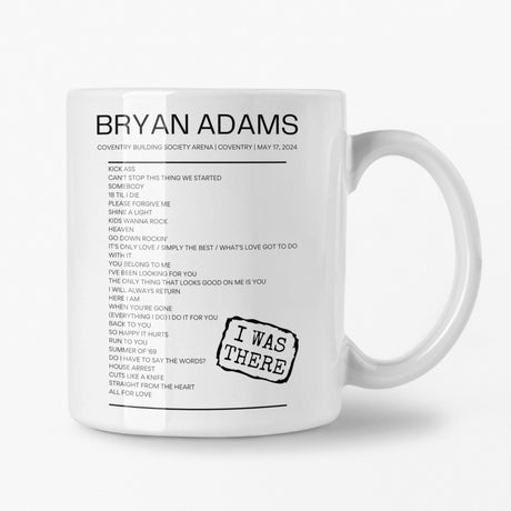 Bryan Adams Coventry Building Society Arena Coventry May 17, 2024 Replica Setlist Mug - Setlist