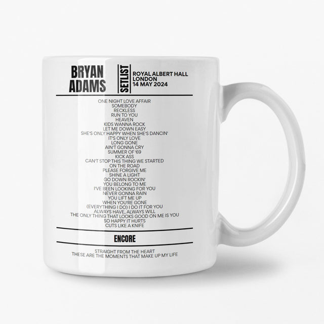 Bryan Adams London May 14 2024 Replica Setlist Mug - Setlist