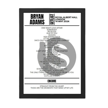 Bryan Adams London May 14 2024 Replica Setlist - Setlist