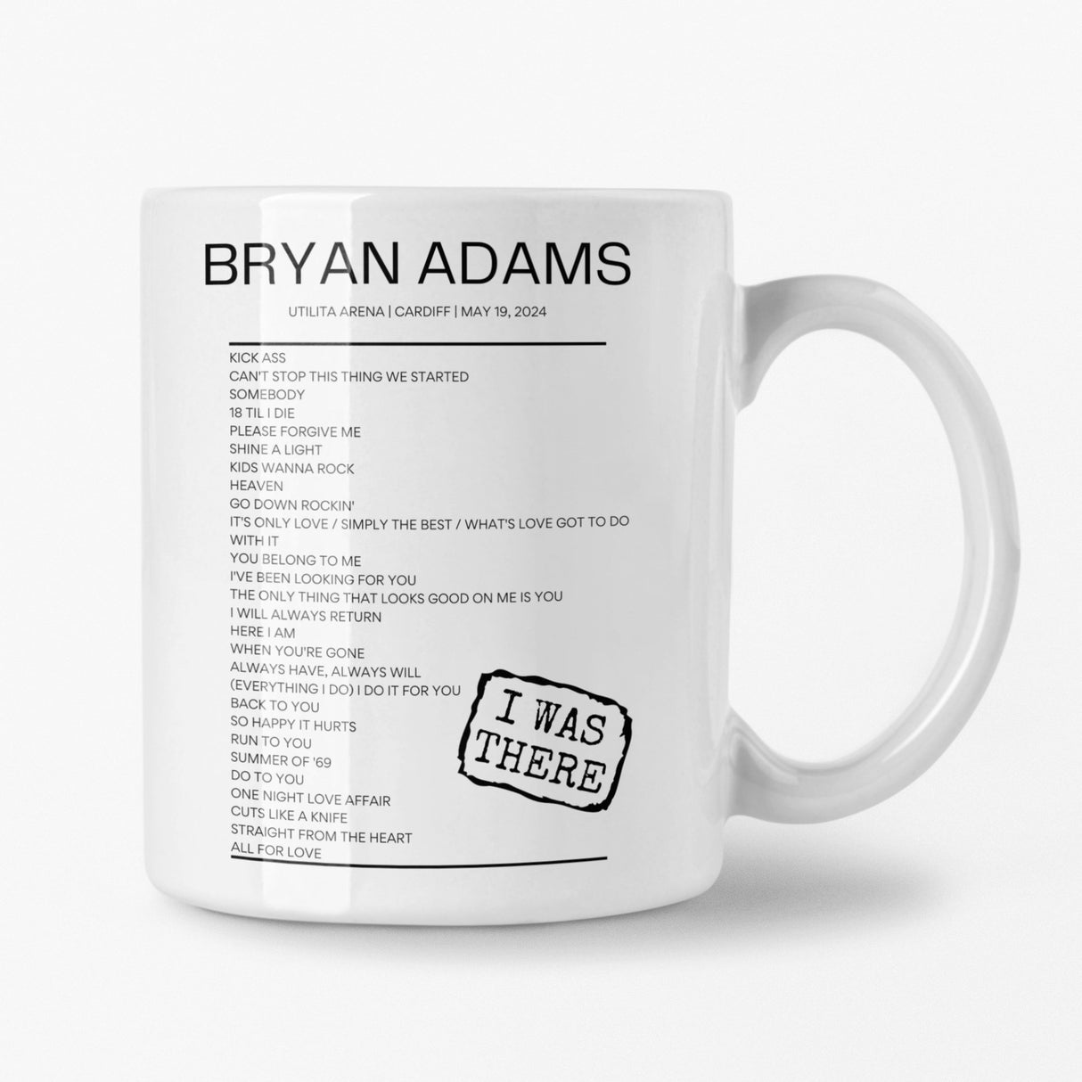 Bryan Adams Utilita Arena Cardiff May 19, 2024 Replica Setlist Mug - Setlist