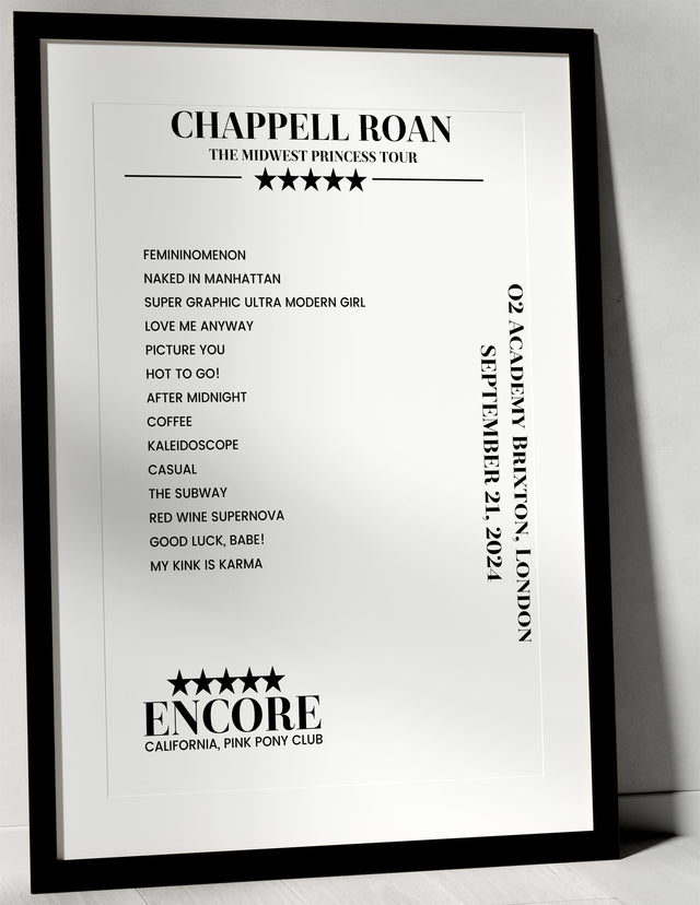 Chappell Roan September 21, 2024 O2 Academy Brixton London Setlist Poster - Setlist