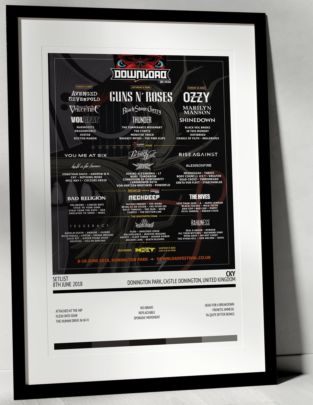 CKY Donington Park Castle Donington 8th June 2018 - Setlist Tour Poster - Setlist