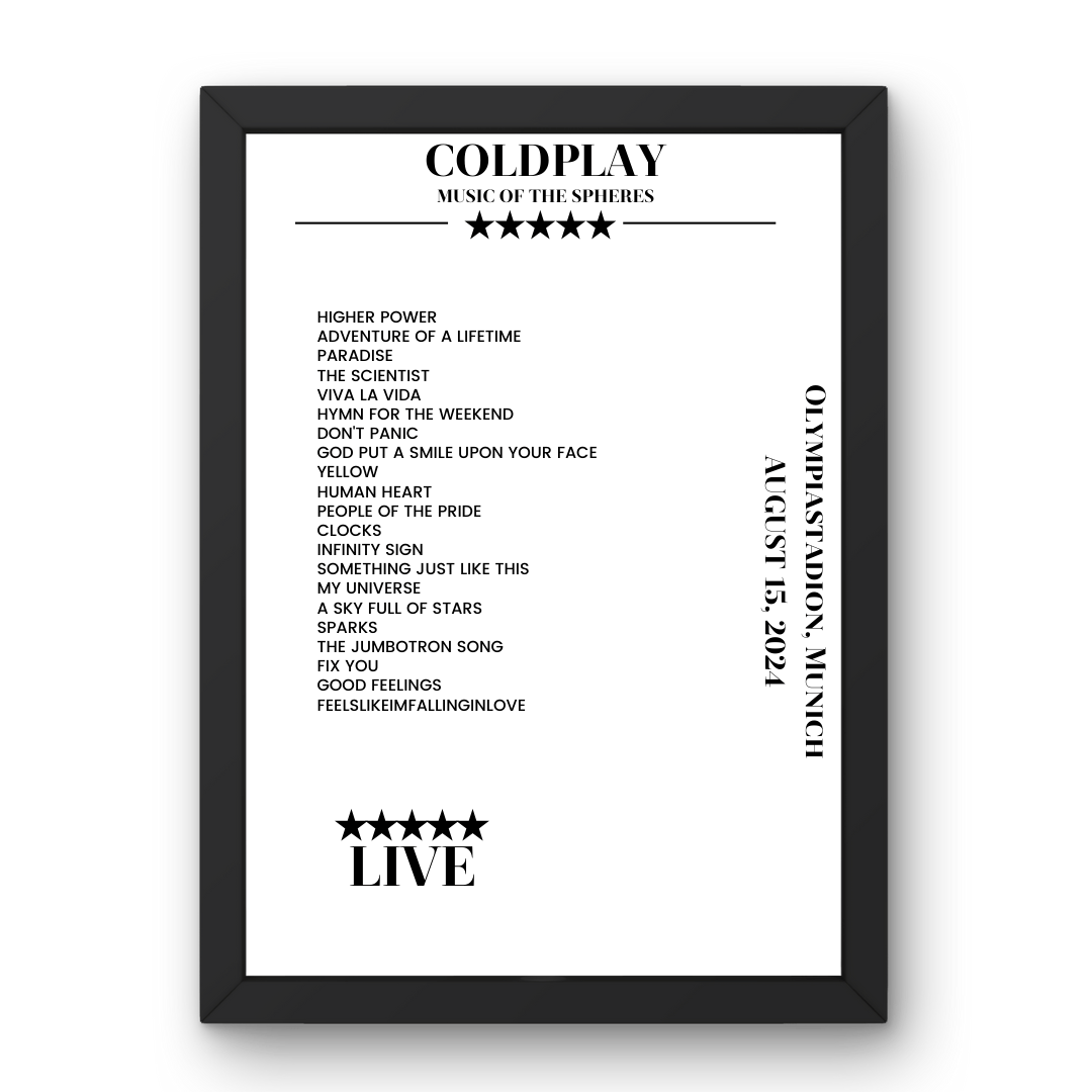 Coldplay August 15, 2024 Olympiastadion Munich Setlist Poster - Setlist