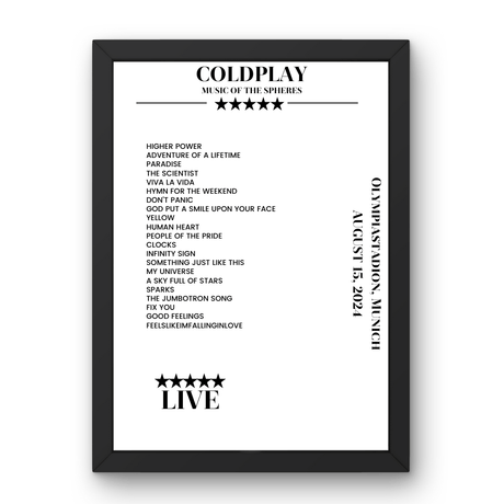 Coldplay August 15, 2024 Olympiastadion Munich Setlist Poster - Setlist