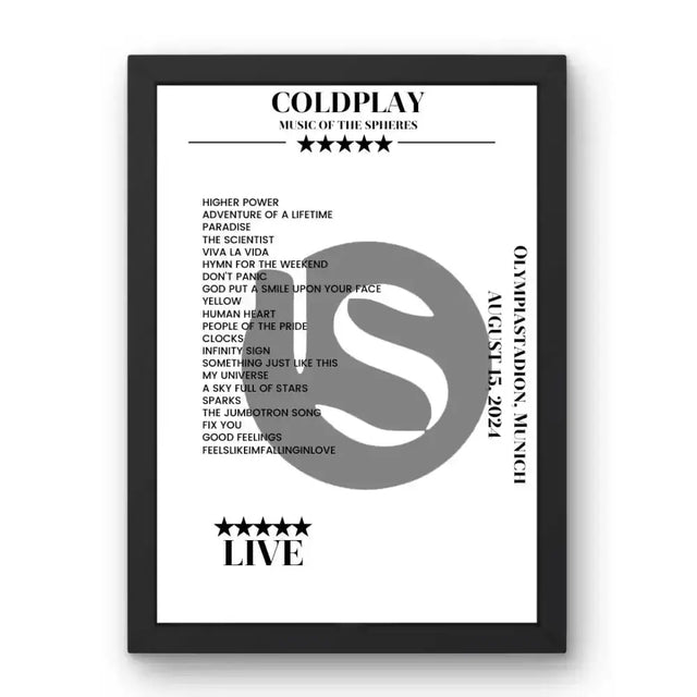 Coldplay August 15, 2024 Olympiastadion Munich Setlist Poster - Setlist