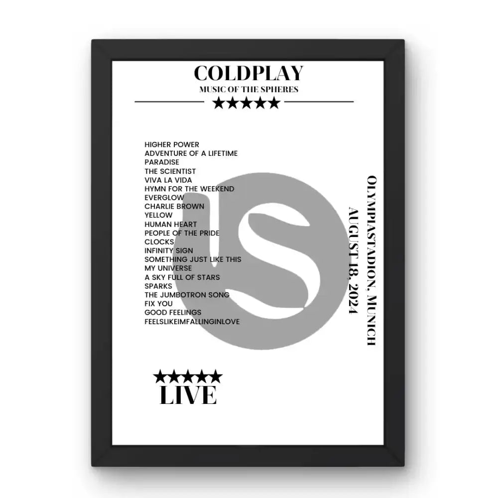 Coldplay August 18, 2024 Olympiastadion Munich Setlist Poster - Setlist