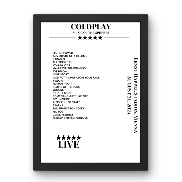 Coldplay August 21, 2024 Ernst Happel Stadion Vienna Setlist Poster - Setlist