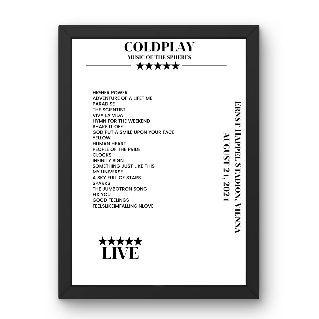 Coldplay August 24, 2024 Ernst Happel Stadion Vienna Setlist Poster - Setlist