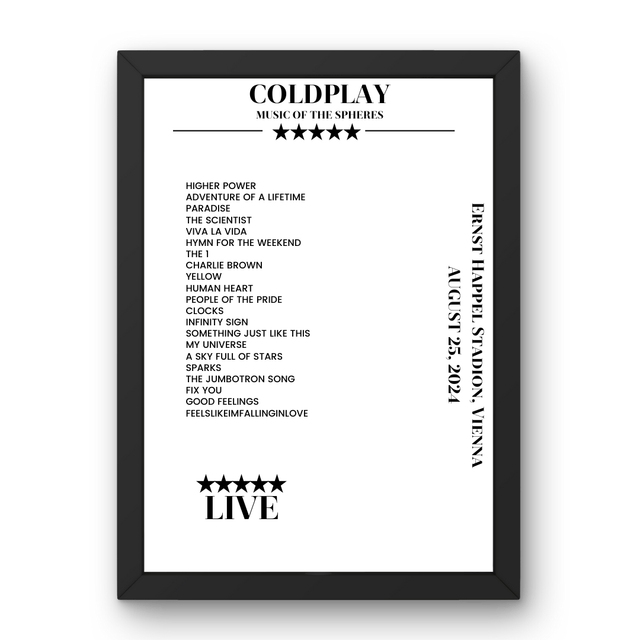 Coldplay August 25, 2024 Ernst Happel Stadion Vienna Setlist Poster - Setlist