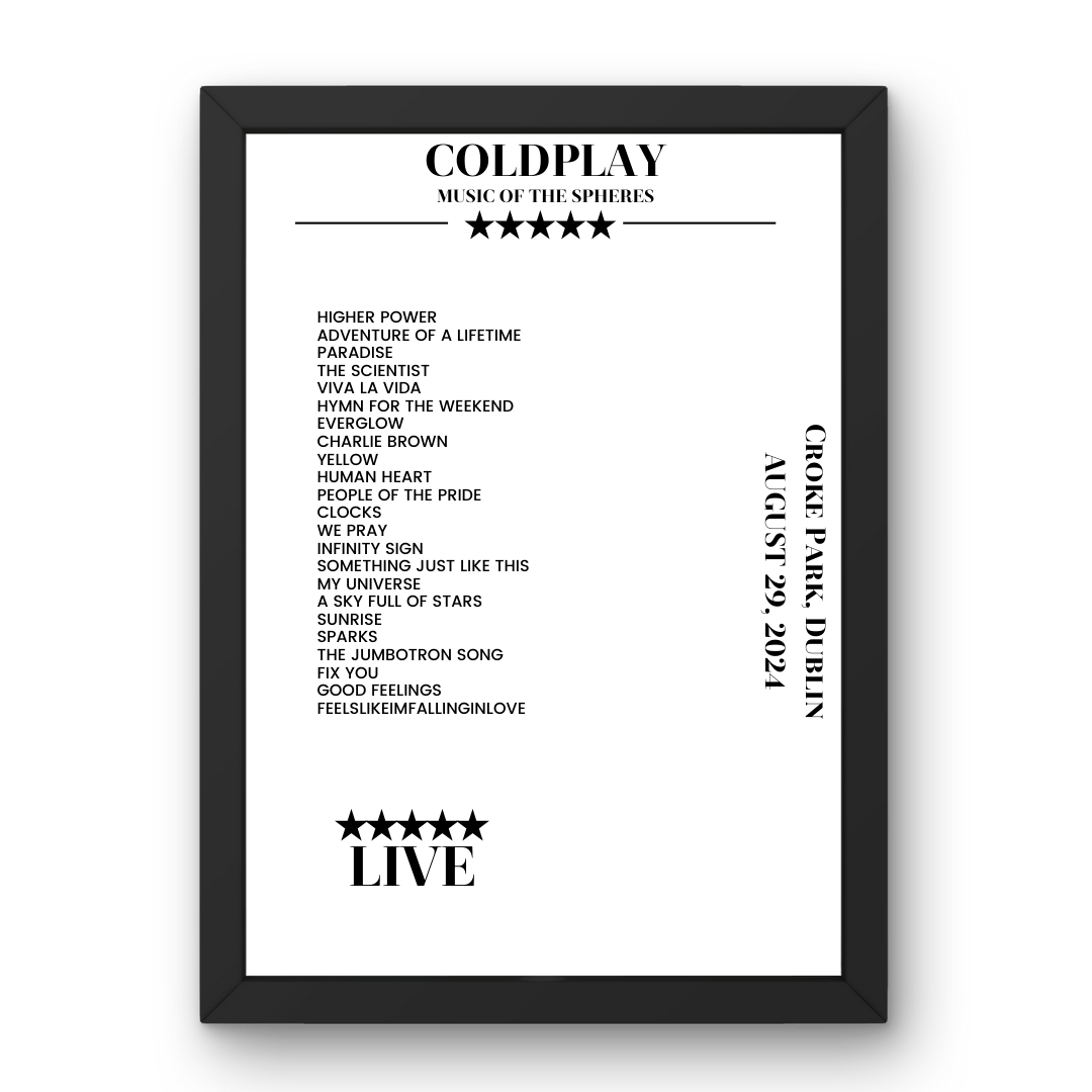 Coldplay August 29, 2024 Croke Park Dublin Setlist Poster - Setlist