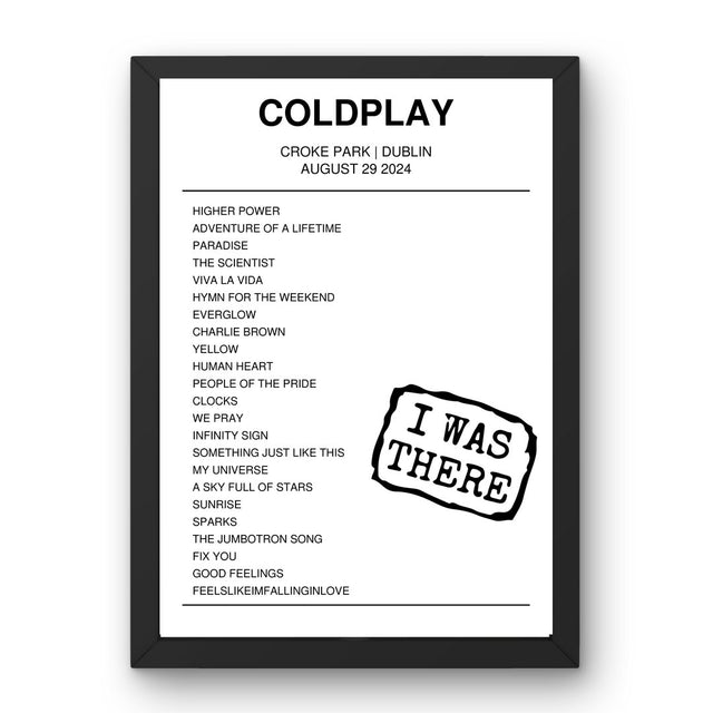 Coldplay August 29, 2024 Croke Park Dublin Setlist Poster - Setlist