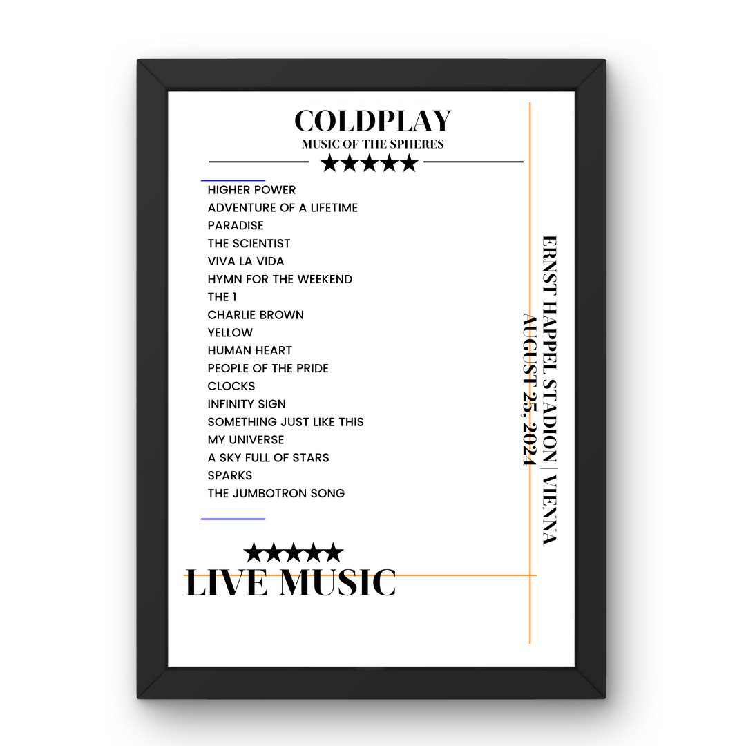 Coldplay Ernst Happel Stadion Vienna 25 August 2024 Setlist Poster - Setlist