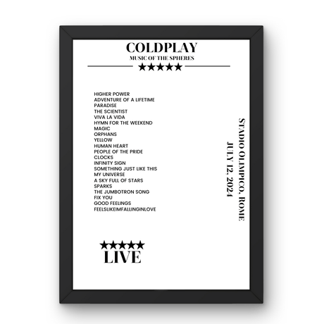 Coldplay July 12, 2024 Stadio Olimpico Rome Setlist Poster - Setlist