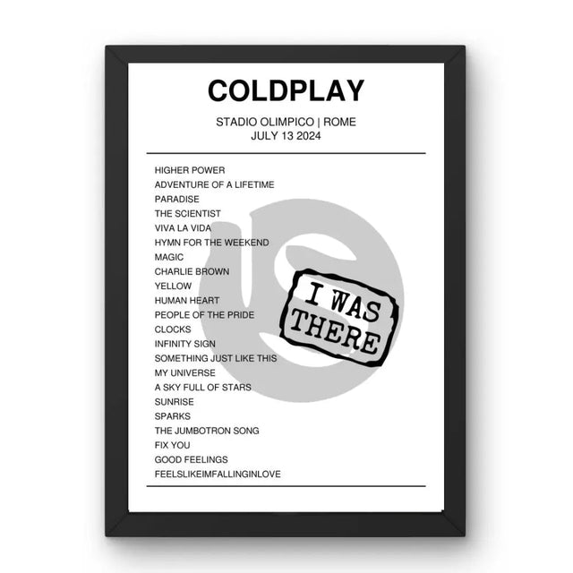 Coldplay July 13, 2024 Stadio Olimpico Rome Setlist Poster - Setlist