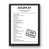 Coldplay July 15, 2024 Stadio Olimpico Rome Setlist Poster - Setlist