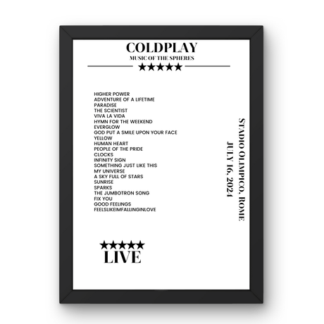 Coldplay July 16, 2024 Stadio Olimpico Rome Setlist Poster - Setlist