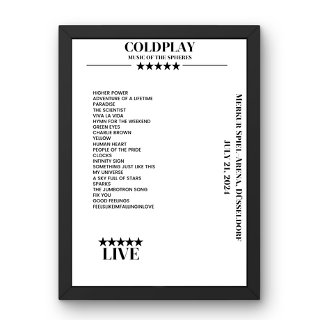 Coldplay July 21, 2024 Merkur Spiel - Arena Düsseldorf Setlist Poster - Setlist