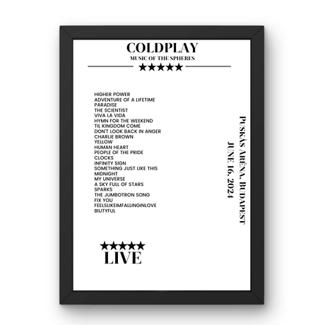 Coldplay June 16, 2024 Puskás Aréna Budapest Setlist Poster - Setlist