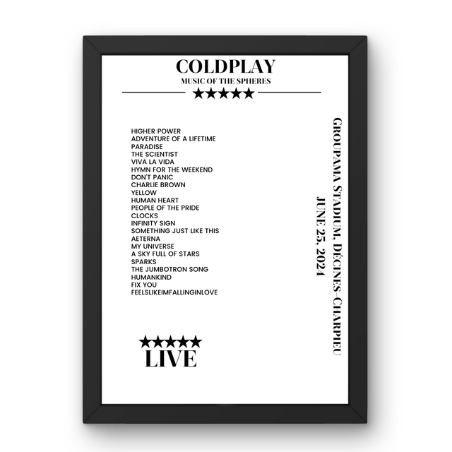 Coldplay June 25, 2024 Groupama Stadium Décines - Charpieu Setlist Poster - Setlist