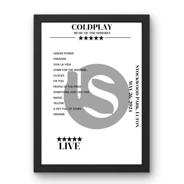 Coldplay May 26, 2024 Stockwood Park Luton Setlist Poster - Setlist