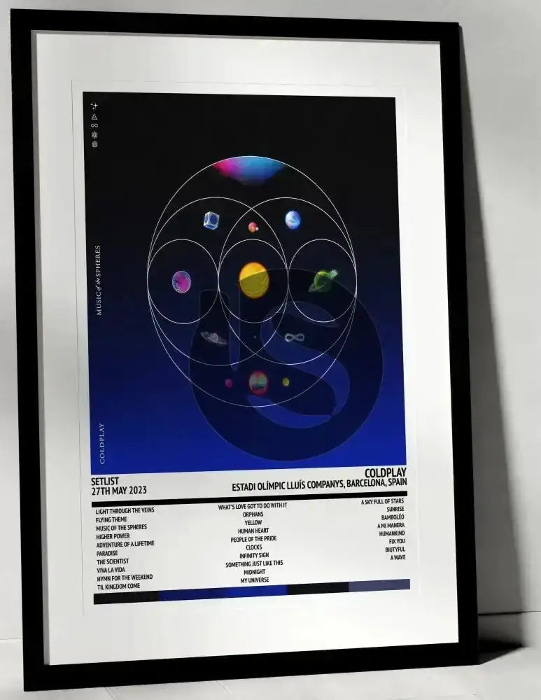 Coldplay Music of the Spheres Estadi Olímpic Lluís Companys Barcelona 27th May 2023 - Setlist Tour Poster - Setlist