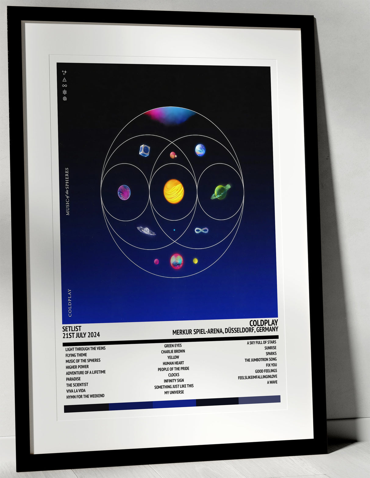 Coldplay Music of the Spheres Merkur Spiel - Arena Düsseldorf 21st July 2024 - Setlist Tour Poster - Setlist