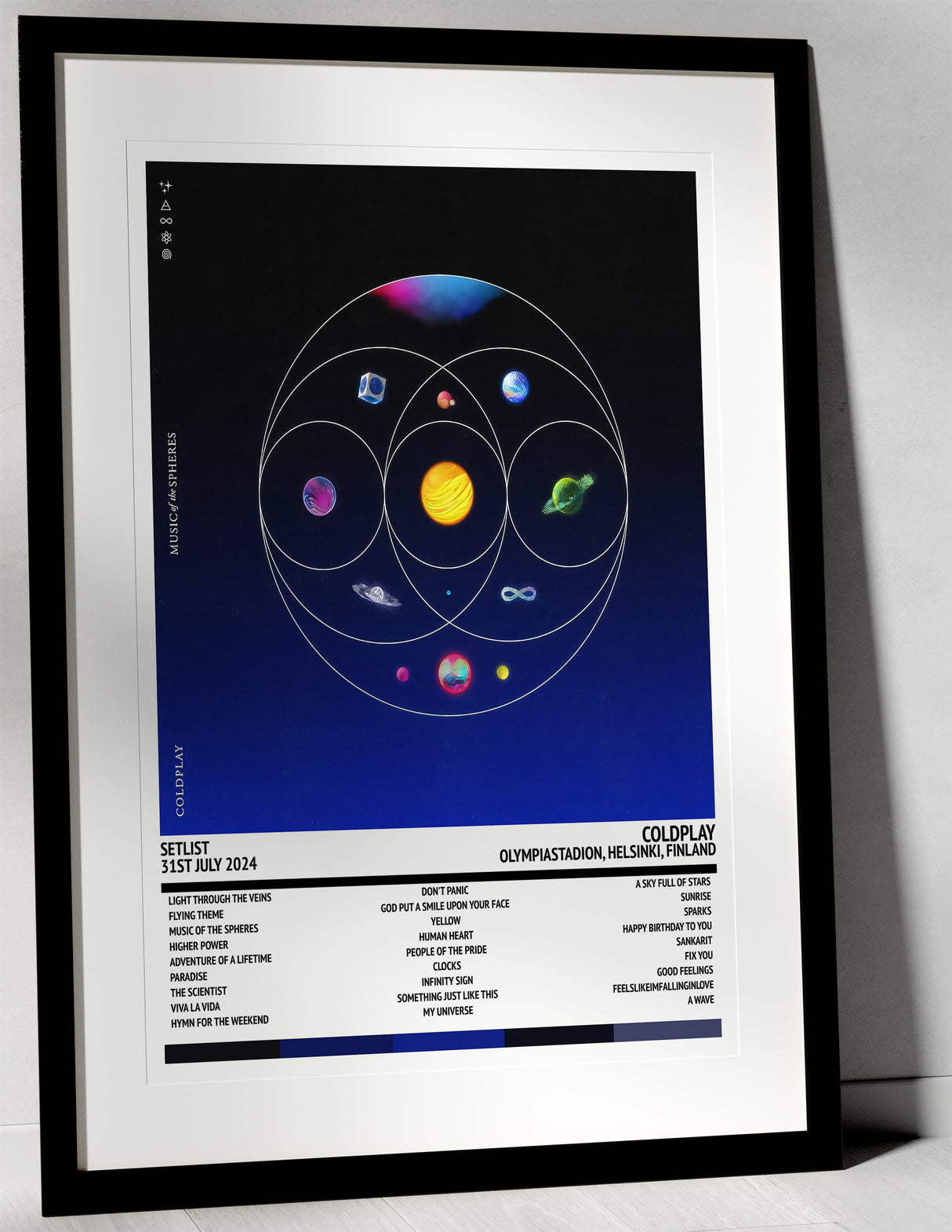 Coldplay Music of the Spheres Olympiastadion Helsinki 31st July 2024 - Setlist Tour Poster - Setlist