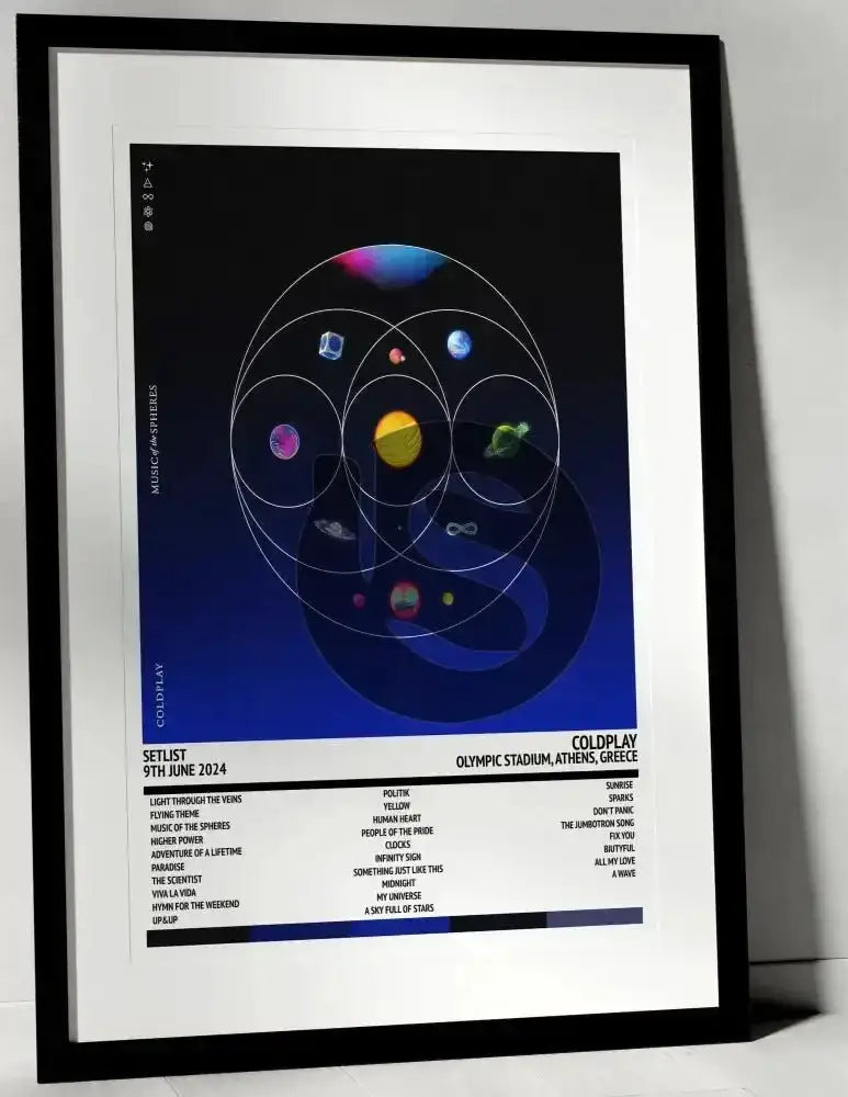 Coldplay Music of the Spheres Olympic Stadium Athens 9th June 2024 - Setlist Tour Poster - Setlist