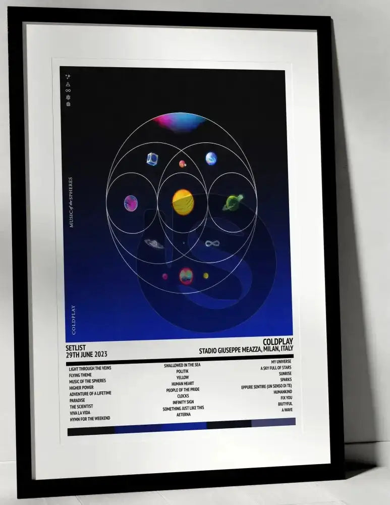 Coldplay Music of the Spheres Stadio Giuseppe Meazza Milan 29th June 2023 - Setlist Tour Poster - Setlist