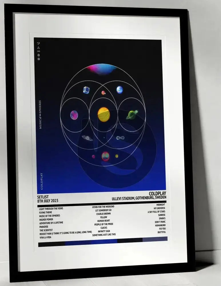 Coldplay Music of the Spheres Ullevi Stadium Gothenburg 8th July 2023 - Setlist Tour Poster - Setlist