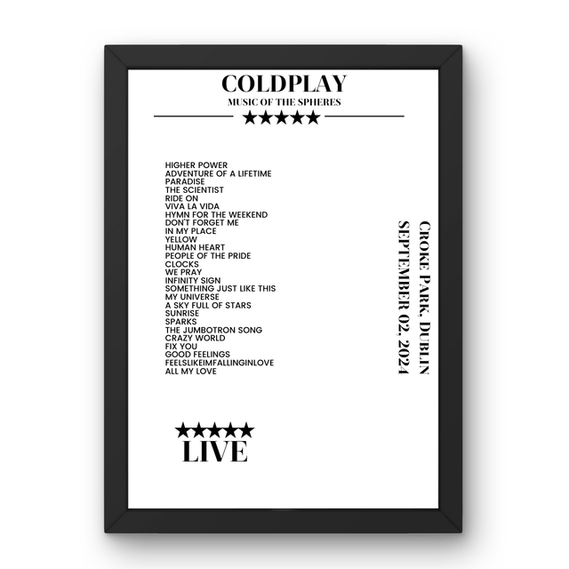 Coldplay September 02, 2024 Croke Park Dublin Setlist Poster - Setlist