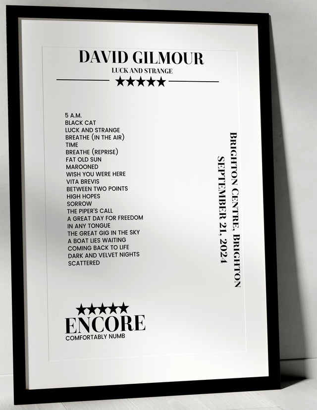 David Gilmour September 21, 2024 Brighton Centre Brighton Setlist Poster - Setlist