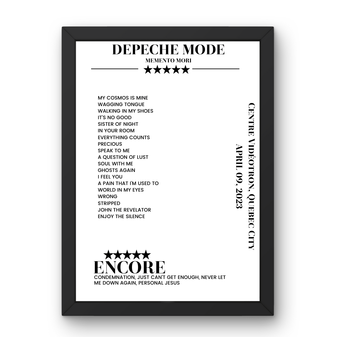 Depeche Mode April 09, 2023 Centre Vidéotron Quebec City Setlist Poster - Setlist