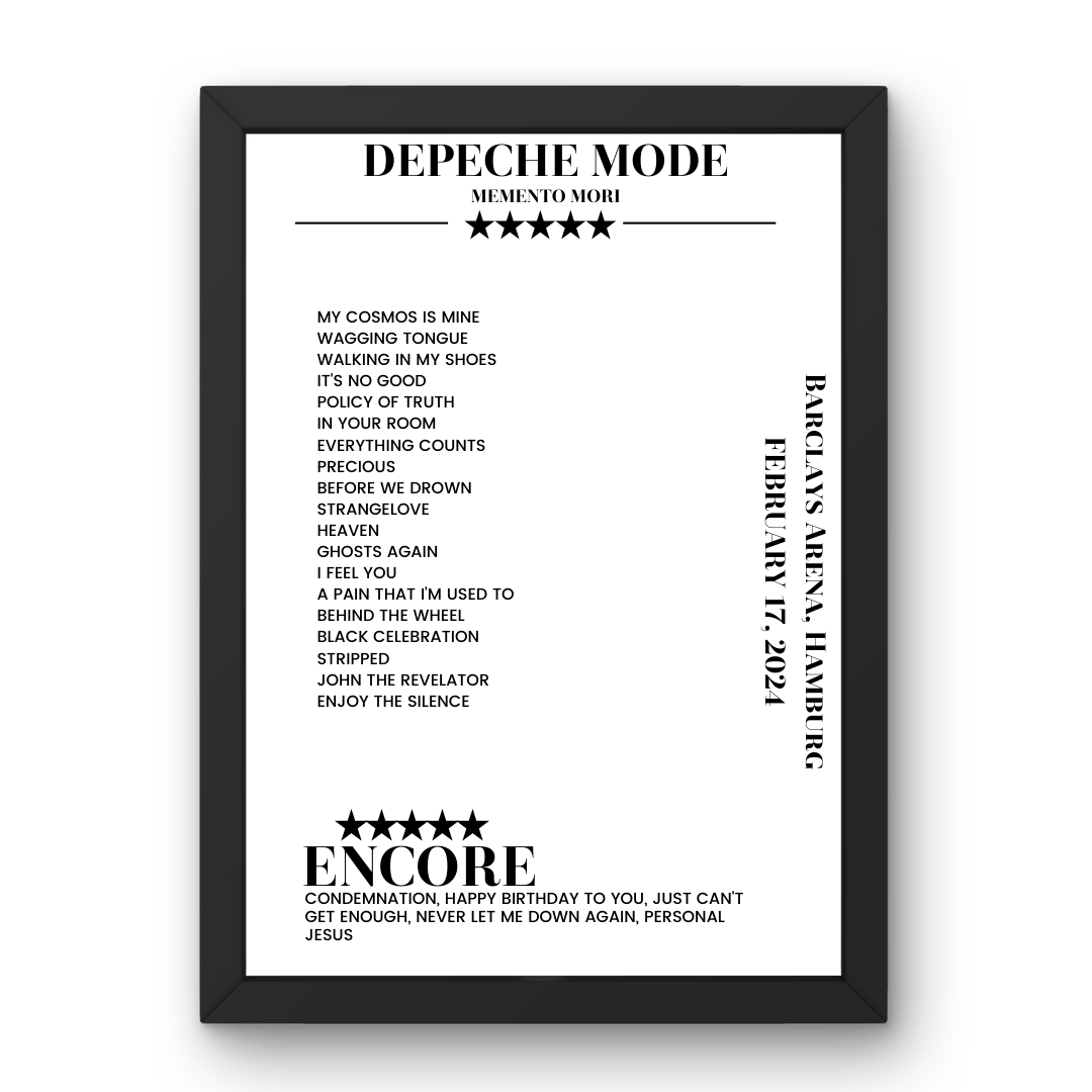 Depeche Mode February 17, 2024 Barclays Arena Hamburg Setlist Poster - Setlist