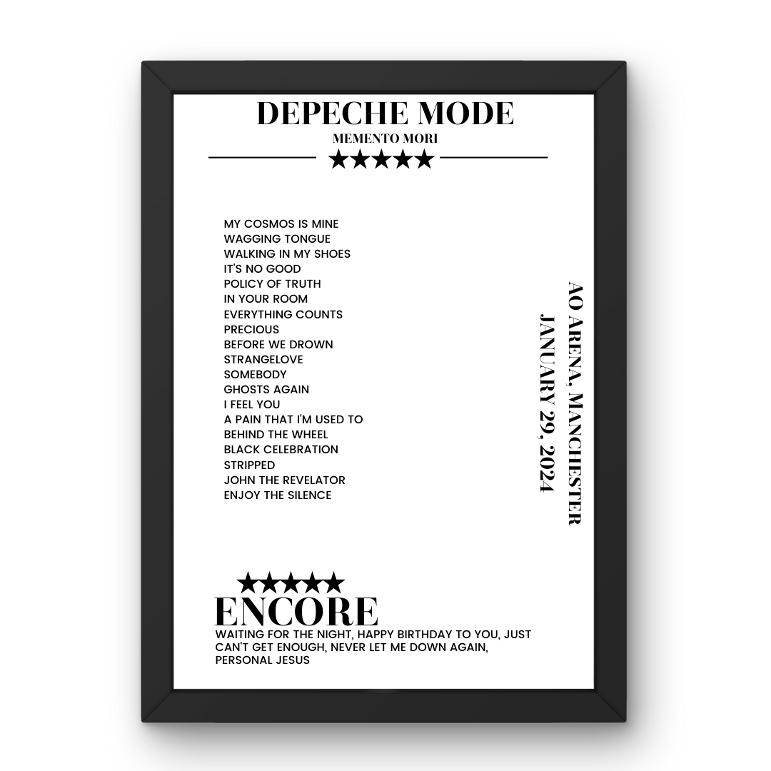 Depeche Mode January 29, 2024 AO Arena Manchester Setlist Poster - Setlist