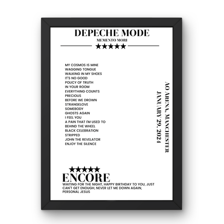 Depeche Mode January 29, 2024 AO Arena Manchester Setlist Poster - Setlist