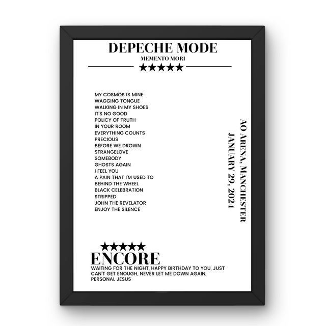 Depeche Mode January 29, 2024 AO Arena Manchester Setlist Poster - Setlist