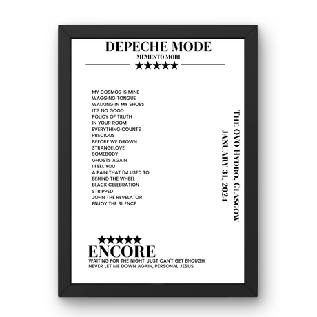 Depeche Mode January 31, 2024 The OVO Hydro Glasgow Setlist Poster - Setlist