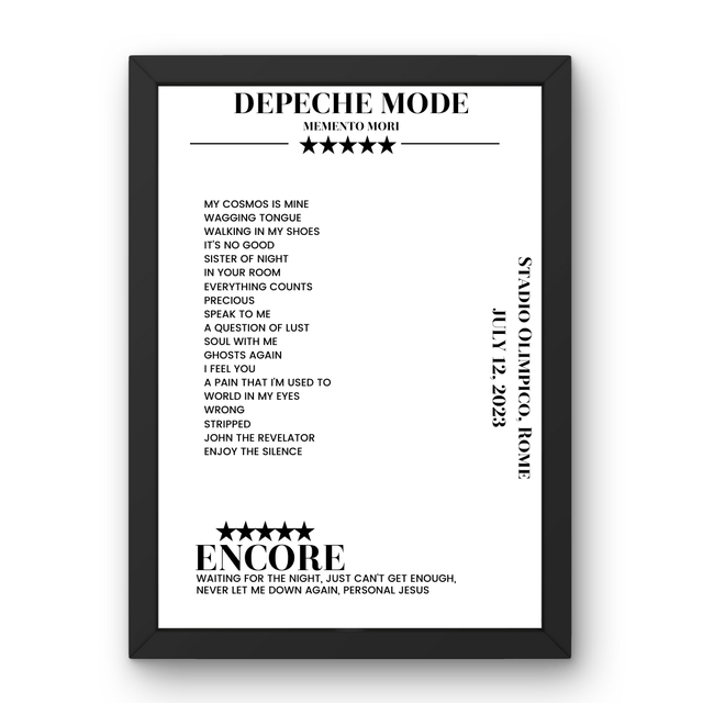 Depeche Mode July 12, 2023 Stadio Olimpico Rome Setlist Poster - Setlist