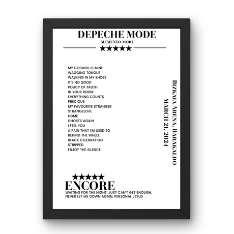 Depeche Mode March 21, 2024 Bizkaia Arena Barakaldo Setlist Poster - Setlist