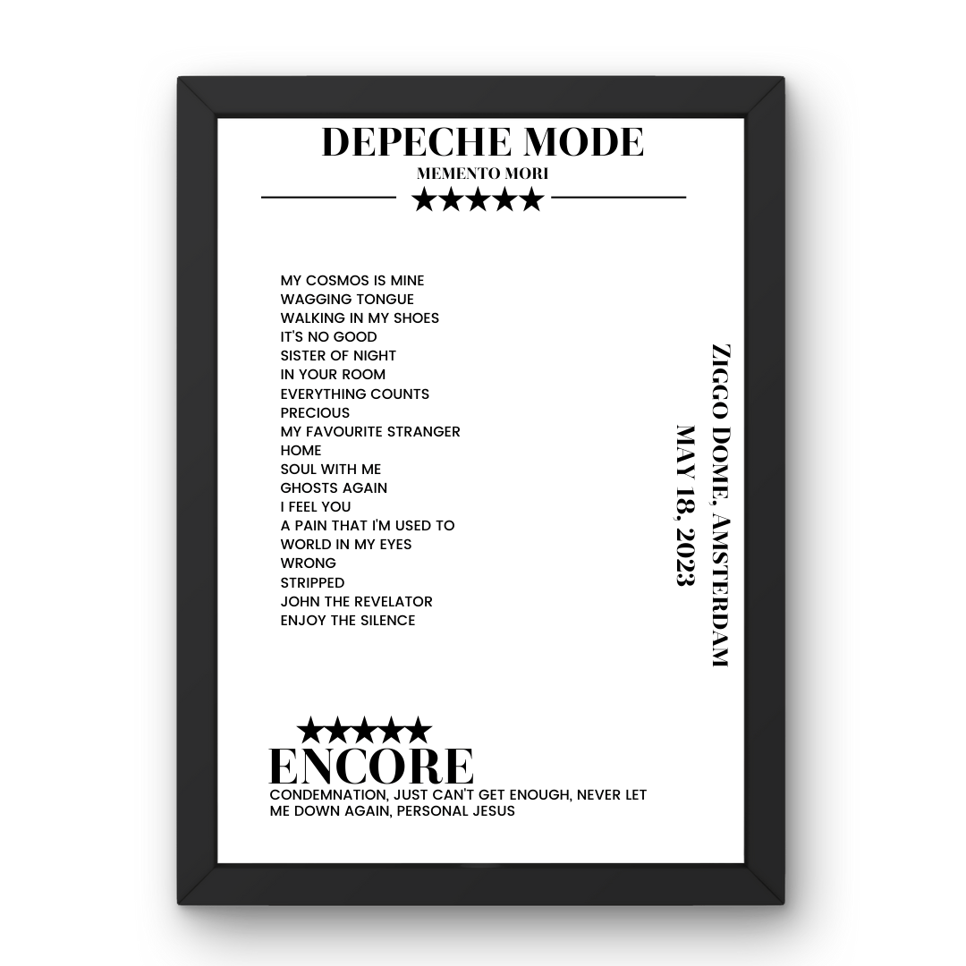 Depeche Mode May 18, 2023 Ziggo Dome Amsterdam Setlist Poster - Setlist