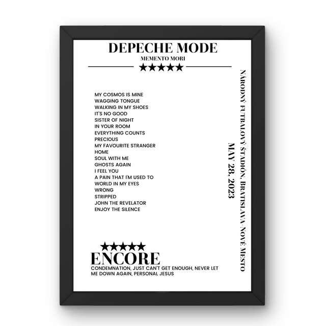 Depeche Mode May 28, 2023 Národný futbalový štadión Bratislava - Nové Mesto Setlist Poster - Setlist