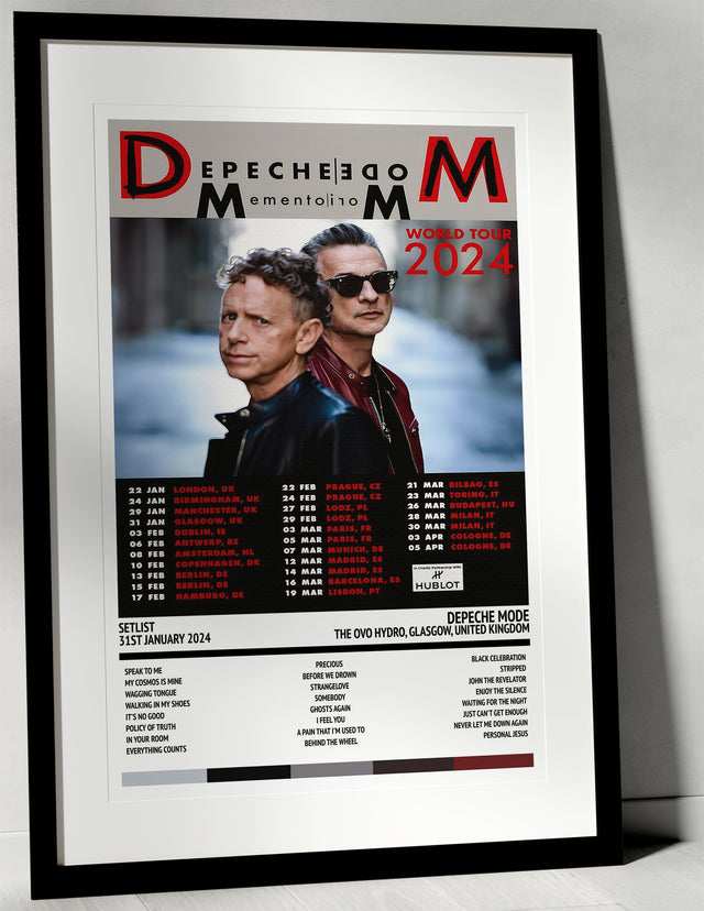 Depeche Mode Memento Mori The OVO Hydro Glasgow 31st January 2024 - Setlist Tour Poster - Setlist