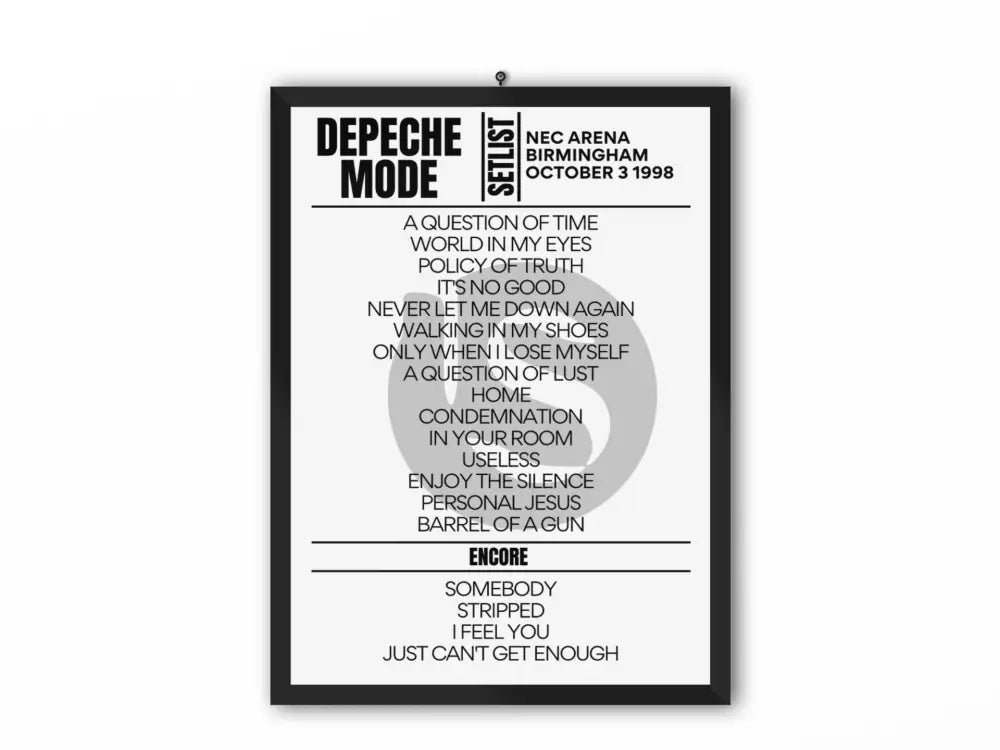 Depeche Mode Setlist NEC Arena Birmingham October 3 1998 - Setlist